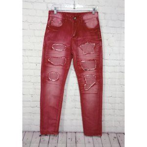 GB18401-2010 classic B FZ/t81006-2007 Men's Size 28x30  Distressed Red Jeans